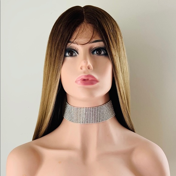 36” Ombre Golden Brown/Blonde Premium Fiber Lace Front Wig for Entertaining…. - Picture 8 of 11